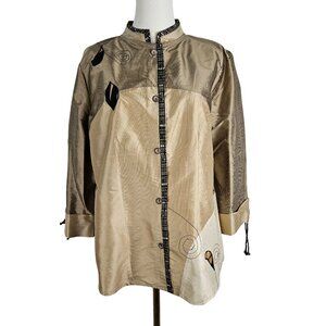 Canvasbacks Silk Blazer Jacket Medium Applique Gold Vintage Boho Artsy